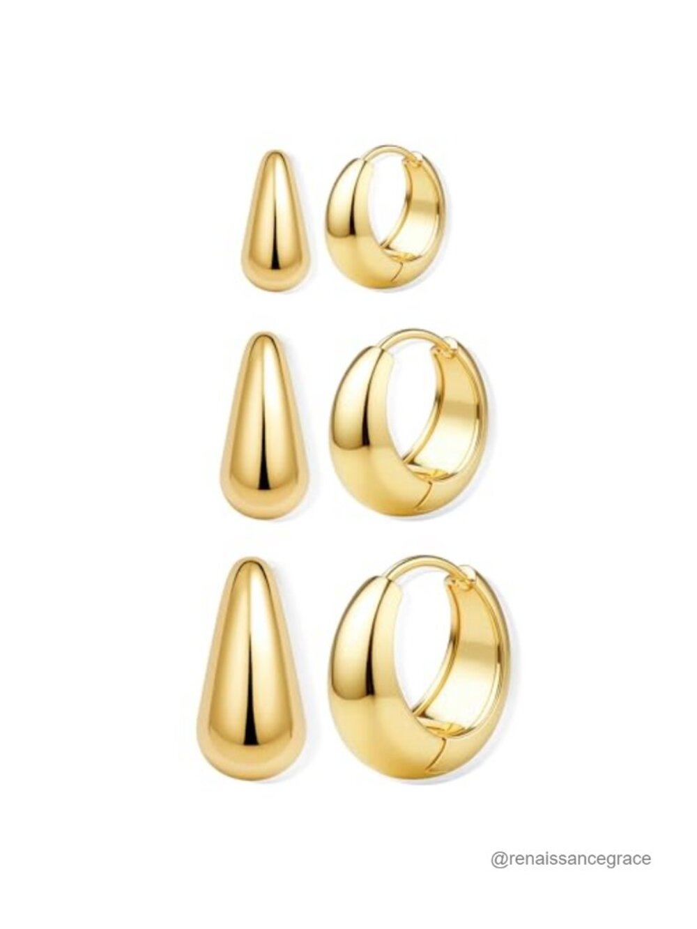 14K Gold Plated Hoop Earrings Set for Women - 3 Pair Chunky Huggie